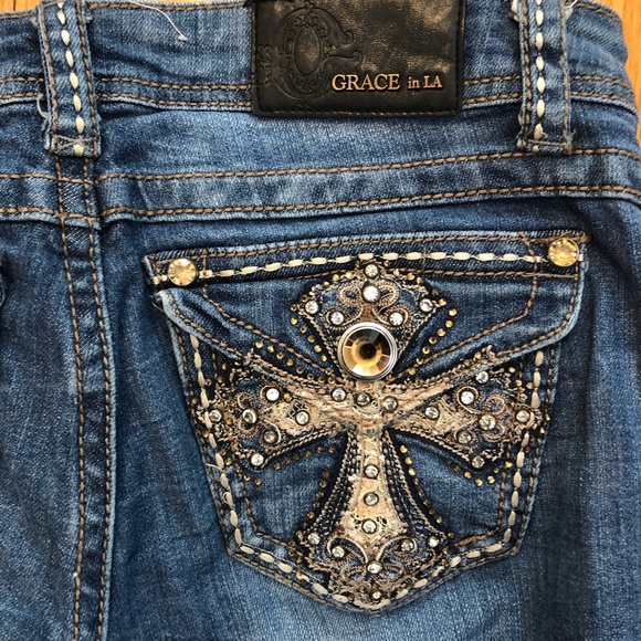 Grace in LA Denim - Grace in LA Cross Jeweled Pocket Size 28 Denim Jeans